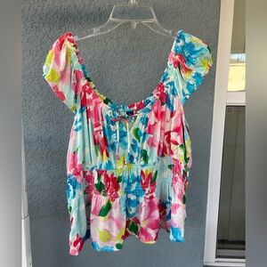 Old Navy Women’s Floral Peasant Top Smocked Waist Babydoll Boho XL Colorful